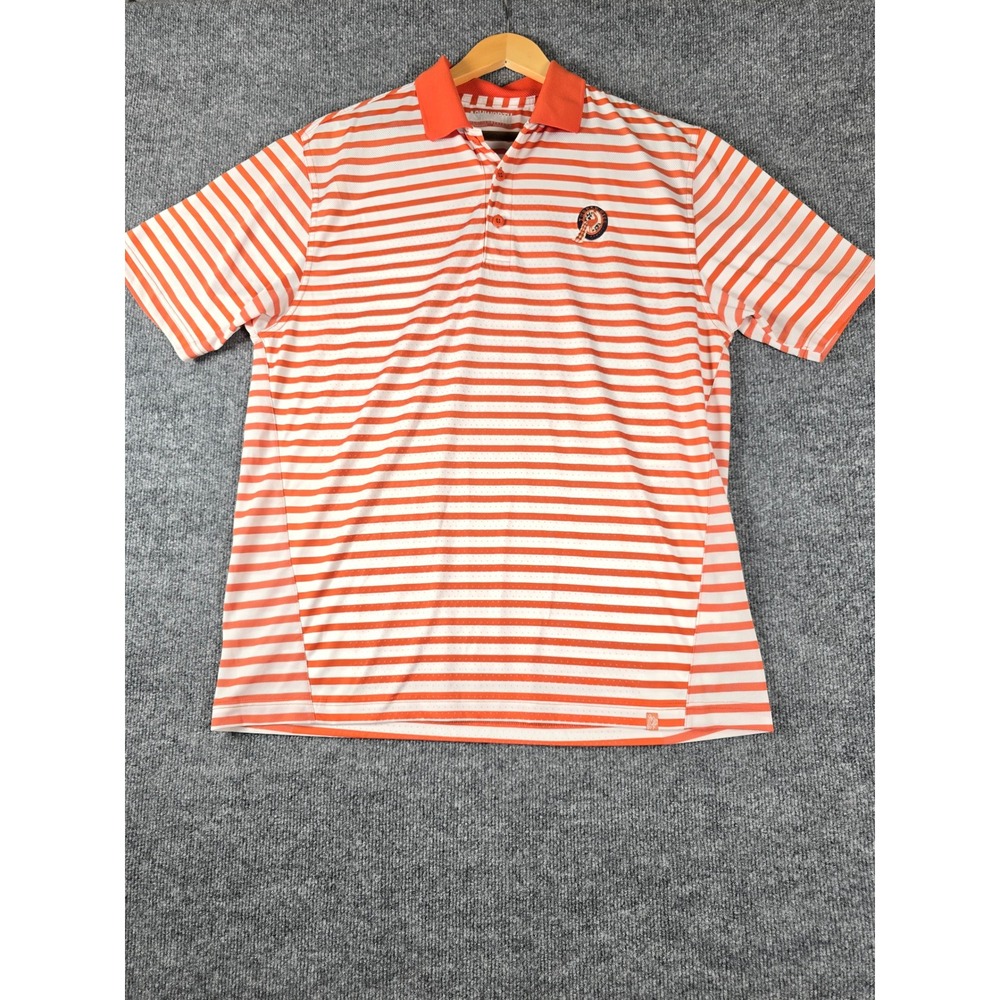 Ashworth Turner Hill Mens Performance Polo Shirt Orange White Stripe Size Large‎